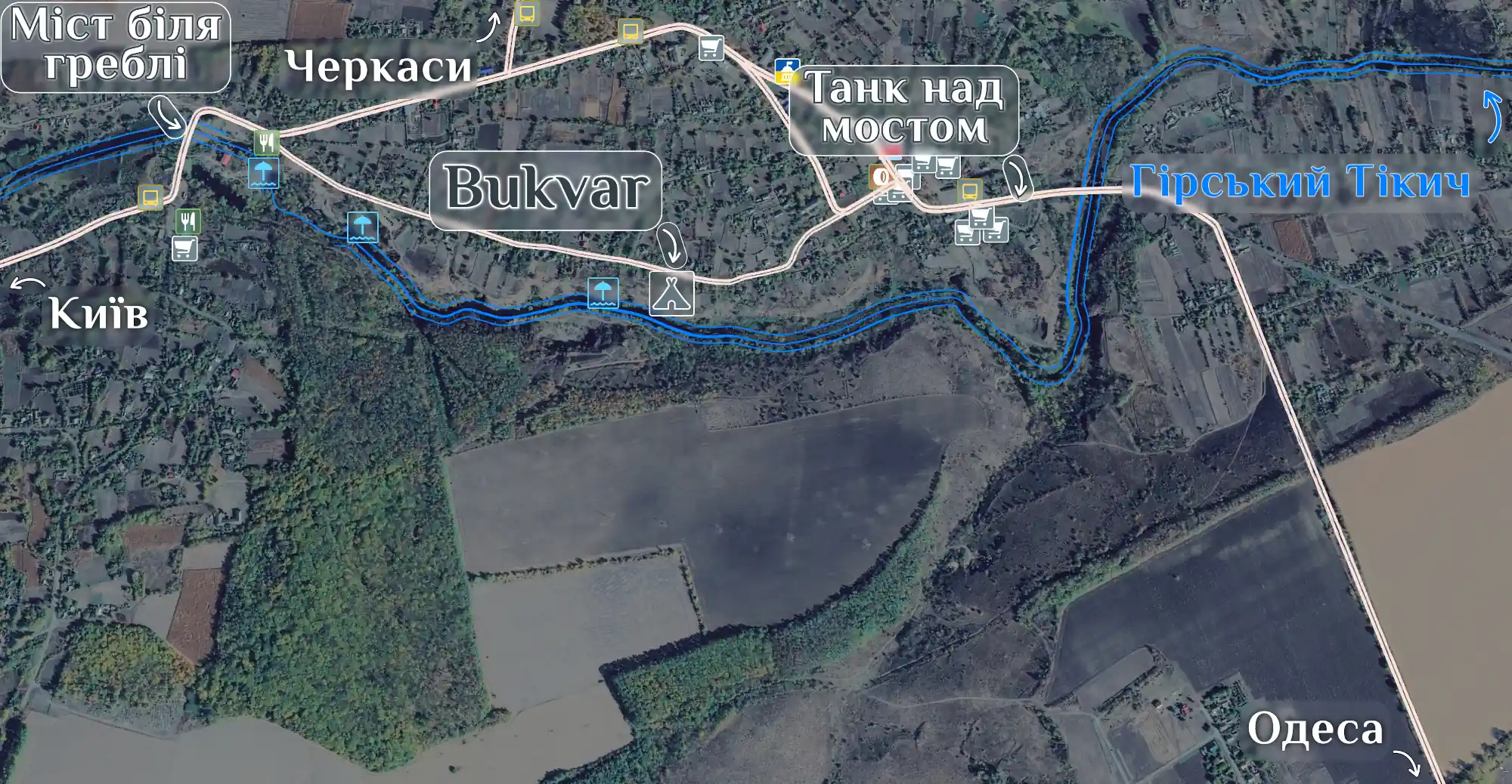 Розташування кемпінгу Bukvar на Буцькому каньйоні