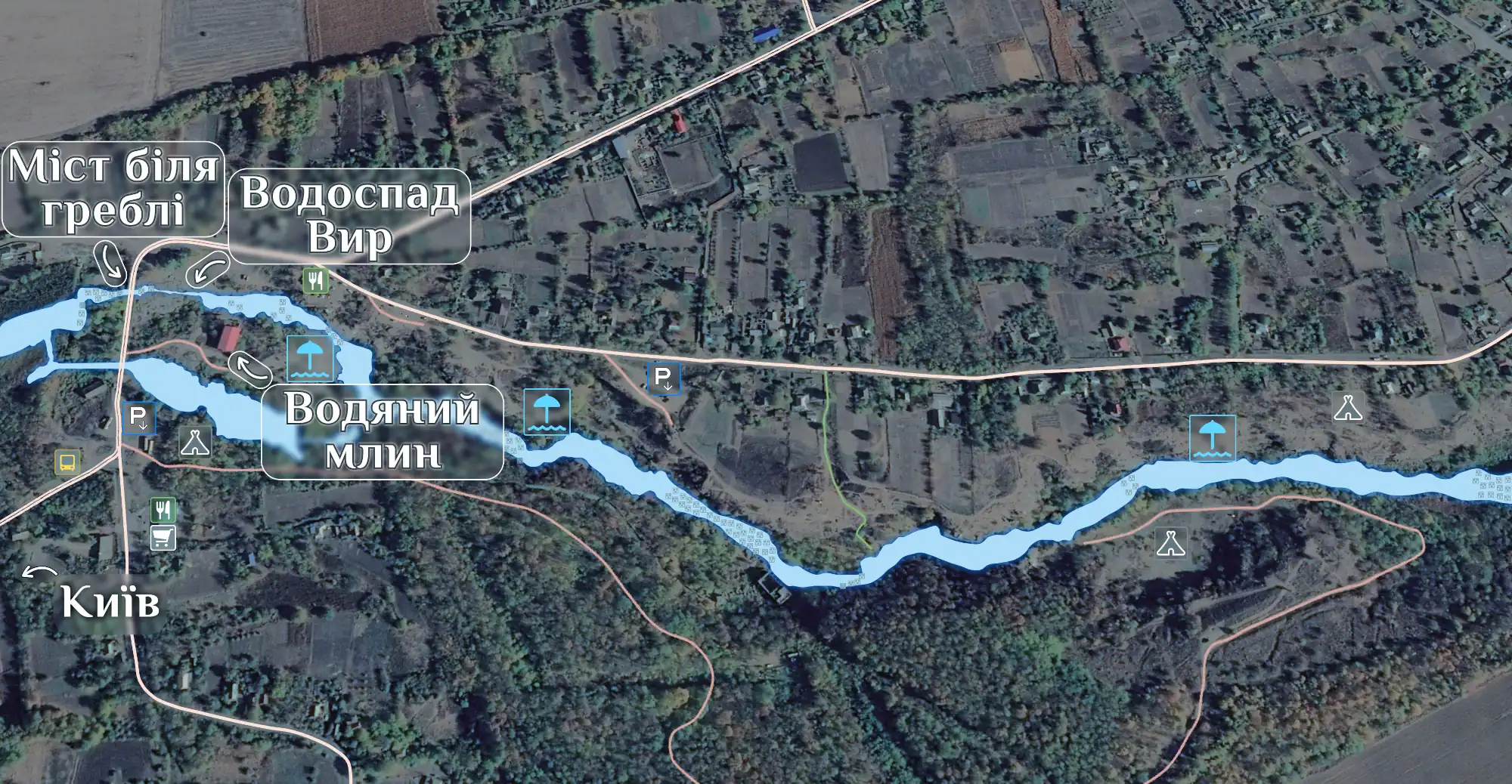 Мапа - водоспад Вир і водяний млин 19 століття