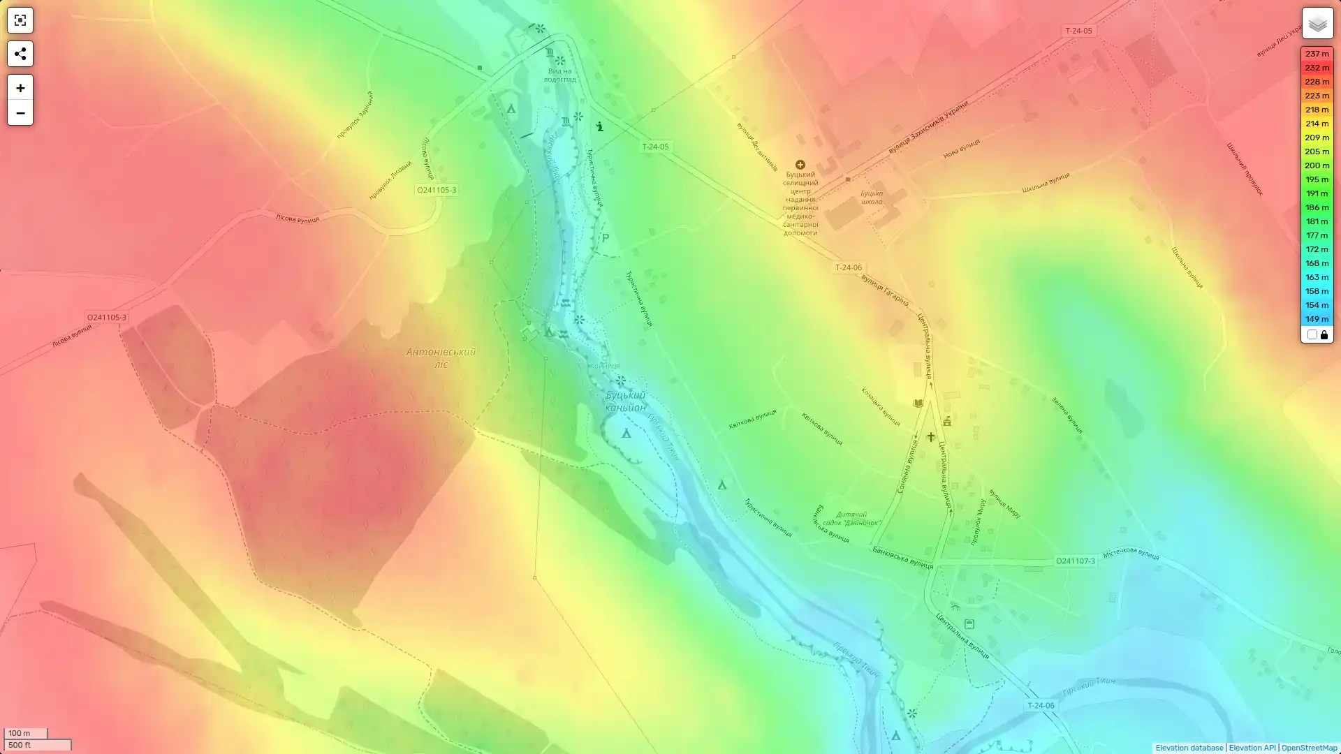 Топографічна карта Буцького каньйону